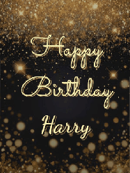 Happy Birthday Harry GIF: A beautiful happy birthday gif on a dark glitter background with bubbles and animation. It reads Happy Birtday. Customize it!