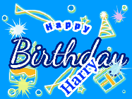 Happy Birthday Harry GIF: A blue happy birthday gif with birthday drawings, sparkles, and a name you can customize.