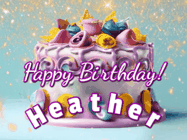 Happy Birthday Heather GIF: A beautiful birthday cake gif with animated sparkles and glitter Happy Birthday Name you can customize