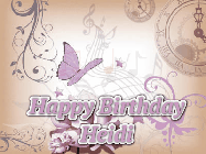 Happy Birthday Heidi GIF: Classical birthday gif background with colorful musical notes floating past and a name you can customize, reads Happy Birthday.