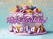 Happy Birthday Heidi GIF: A beautiful birthday cake gif with animated sparkles and glitter Happy Birthday Name you can customize