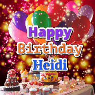 Happy Birthday Heidi GIF: Animated happy birthday gif on a bright red glittery background and 3 lines of text reading Happy Birthday Customize