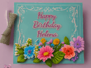 Happy Birthday Helena GIF: Animated Birthday GIF as a colorful birthday card reading Happy Birthday Name and flower petals floating past.