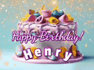 Happy Birthday Henry GIF: A beautiful birthday cake gif with animated sparkles and glitter Happy Birthday Name you can customize