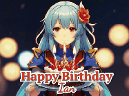 Happy Birthday Ian GIF: Anime girl holding a birthday cake and an animated sword falls into it. Text reads Happy Birthday Customize