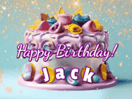 Happy Birthday Jack GIF: A beautiful birthday cake gif with animated sparkles and glitter Happy Birthday Name you can customize
