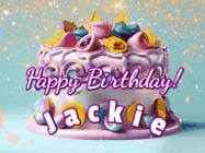 Happy Birthday Jackie GIF: A beautiful birthday cake gif with animated sparkles and glitter Happy Birthday Name you can customize