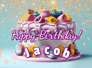 Happy Birthday Jacob GIF: A beautiful birthday cake gif with animated sparkles and glitter Happy Birthday Name you can customize