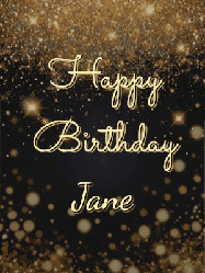 Happy Birthday Jane GIF: A beautiful happy birthday gif on a dark glitter background with bubbles and animation. It reads Happy Birtday. Customize it!