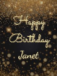Happy Birthday Janet GIF: A beautiful happy birthday gif on a dark glitter background with bubbles and animation. It reads Happy Birtday. Customize it!