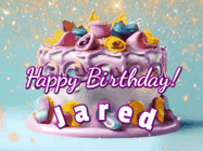Happy Birthday Jared GIF: A beautiful birthday cake gif with animated sparkles and glitter Happy Birthday Name you can customize