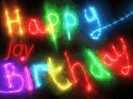 Happy Birthday Jay GIF: Flashing neon happy birthday gif with a name you can customize. The Happy Birthday is colourful.