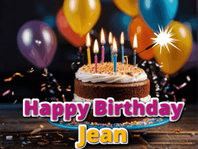 Bright and fun Happy Birthday Jean animated GIF with vibrant colors