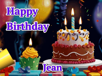 Happy Birthday Jean classic animated GIF with colorful birthday text