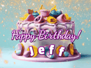 Happy Birthday Jeff GIF: A beautiful birthday cake gif with animated sparkles and glitter Happy Birthday Name you can customize