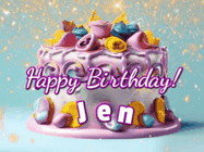 Happy Birthday Jen GIF: A beautiful birthday cake gif with animated sparkles and glitter Happy Birthday Name you can customize