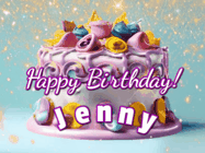 Happy Birthday Jenny GIF: A beautiful birthday cake gif with animated sparkles and glitter Happy Birthday Name you can customize