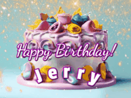 Happy Birthday Jerry GIF: A beautiful birthday cake gif with animated sparkles and glitter Happy Birthday Name you can customize