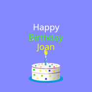 Happy Birthday Joan GIF: What a cute birthday gif! an emoji happy face falls down with a balloon, reveals a birthday cake, and rolls away.