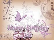 Happy Birthday Joe GIF: Classical birthday gif background with colorful musical notes floating past and a name you can customize, reads Happy Birthday.