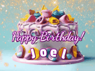 Happy Birthday Joel GIF: A beautiful birthday cake gif with animated sparkles and glitter Happy Birthday Name you can customize