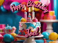 Happy Birthday Joel GIF: Animated birthday gif with a beautiful colorful birthday can and sparkles in the air. It reads Happy Birthday Customize.