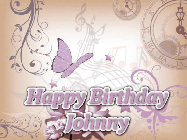 Happy Birthday Johnny GIF: Classical birthday gif background with colorful musical notes floating past and a name you can customize, reads Happy Birthday.
