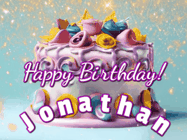 Happy Birthday Jonathan GIF: A beautiful birthday cake gif with animated sparkles and glitter Happy Birthday Name you can customize