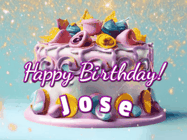 Happy Birthday Jose GIF: A beautiful birthday cake gif with animated sparkles and glitter Happy Birthday Name you can customize