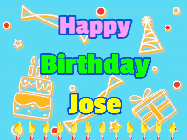 Happy Birthday Jose GIF: Birthday animated gif with 3 lines of text to customize with name and spill confetti with birthday candles.