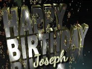Happy Birthday Joseph GIF: Birthday celebration animated gif with a silvery gold design, falling star confetti, and a name you can customize.
