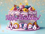 Happy Birthday Joseph GIF: A beautiful birthday cake gif with animated sparkles and glitter Happy Birthday Name you can customize