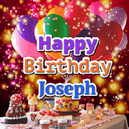 Happy Birthday Joseph GIF: Animated happy birthday gif on a bright red glittery background and 3 lines of text reading Happy Birthday Customize