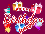 Happy Birthday Joseph GIF: Happy birthday gif with banner and name to customize, red, balloons, sparkles, and party hats.
