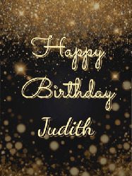 Happy Birthday Judith GIF: A beautiful happy birthday gif on a dark glitter background with bubbles and animation. It reads Happy Birtday. Customize it!