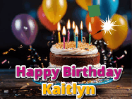 Happy Birthday Kaitlyn GIF: A birthday cake with flickering candles gif with text reading Happy Birthday and a Name slot to customize
