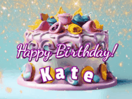 Happy Birthday Kate GIF: A beautiful birthday cake gif with animated sparkles and glitter Happy Birthday Name you can customize