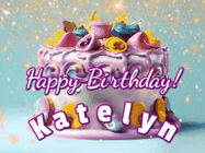 Happy Birthday Katelyn GIF: A beautiful birthday cake gif with animated sparkles and glitter Happy Birthday Name you can customize