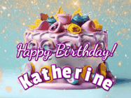 Happy Birthday Katherine GIF: A beautiful birthday cake gif with animated sparkles and glitter Happy Birthday Name you can customize