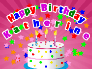 Happy Birthday Katherine GIF: A cute squirrel happy birthday animated gif with a sparkle in its eye and a chocolate cake in a tree.