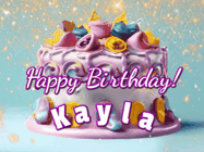 Happy Birthday Kayla GIF: A beautiful birthday cake gif with animated sparkles and glitter Happy Birthday Name you can customize
