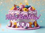 Happy Birthday Ken GIF: A beautiful birthday cake gif with animated sparkles and glitter Happy Birthday Name you can customize