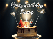 Happy Birthday Kenny GIF: Animated birthday cake gif with sparklers on a dark background. Personalize up to 3 lines of text.