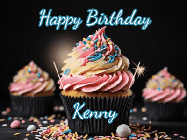 Happy Birthday Kenny GIF: A delicious cupcake gif with animated sparkles reading Happy Birthday with a name to customize
