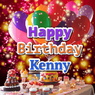 Happy Birthday Kenny GIF: Animated happy birthday gif on a bright red glittery background and 3 lines of text reading Happy Birthday Customize