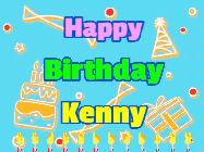 Happy Birthday Kenny GIF: Birthday animated gif with 3 lines of text to customize with name and spill confetti with birthday candles.
