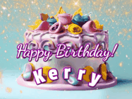 Happy Birthday Kerry GIF: A beautiful birthday cake gif with animated sparkles and glitter Happy Birthday Name you can customize