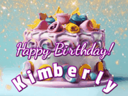 Happy Birthday Kimberly GIF: A beautiful birthday cake gif with animated sparkles and glitter Happy Birthday Name you can customize