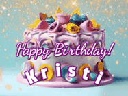 Happy Birthday Kristi GIF: A beautiful birthday cake gif with animated sparkles and glitter Happy Birthday Name you can customize