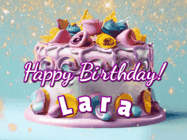 Happy Birthday Lara GIF: A beautiful birthday cake gif with animated sparkles and glitter Happy Birthday Name you can customize